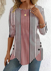 【XS-6XL】Damski top z okrągłym dekoltem i nadrukiem w paski z dekoltem w serek