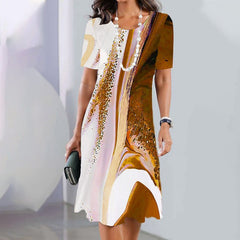 🌸Luźna sukienka z nadrukiem, z krótkim rękawem i okrągłym dekoltem