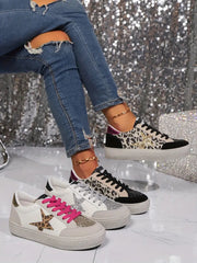 Damskie 2025 Nowe niskie trampki z grubej podeszwy sznurowane - z cekinami