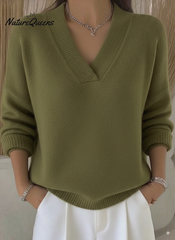 Damski sweter w jednolitym kolorze z dekoltem w serek