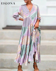 Kolorowa sukienka z nadrukiem z rękawami 3/4