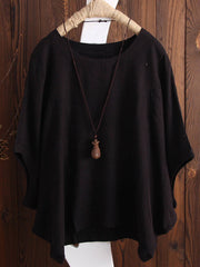 Koszule i topy lniane z okrągłym dekoltem i krótkim rękawem