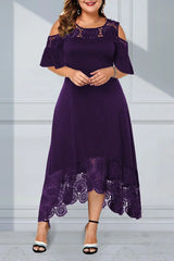 Sukienka typu pullover z koronkowymi łączeniami i falbankami, z krótkim rękawem, dla kobiet