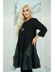 [S-5XL]💃 Elegancka retro丨Patchworkowe plisy丨Czarna sukienka o kroju litery A z rękawami trzy czwarte