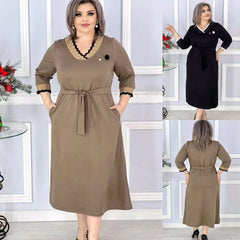 [S-5XL]🍁🍂Elegancka sukienka w jednolitym kolorze, plus size