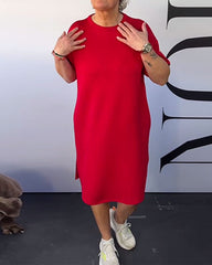 Ubierz zaokrąglony swobodny krótki rękawa prosta