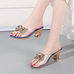 🎀👡Sandały na średnim obcasie z przezroczystymi kryształkami w nowym stylu 2025