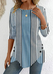 【XS-6XL】Damski top z okrągłym dekoltem i nadrukiem w paski z dekoltem w serek