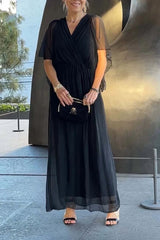 Stylowa i elegancka sukienka z szyfonu | Dekolt w serek, Krótki rękaw