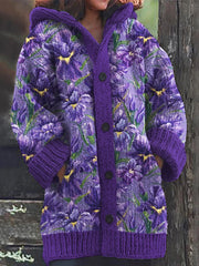 Floral Embroidery Art Women's Hooded Sweater Cardigan
