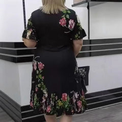 🌺Elegancki nadruk w dużym rozmiarze, sukienka z falbankami