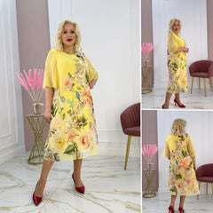 [S-5XL]🌸Nowa sukienka z szyfonu z półrękawem i nadrukowaną siateczką 2025