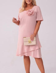 🌸Sukienka z szyfonu z krótkim rękawem i łączonych materiałów🎀