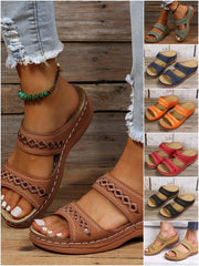 Damskie Retro antypoślizgowe okrągłe noski wygodne płaskie sandały codzienne kapcie