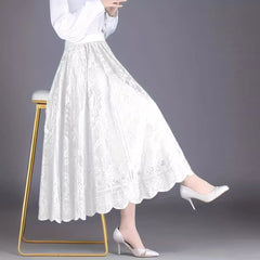 💟[45-90kg]Nowa spódnica plisowana z wysokim stanem i drapowaniem o średniej długości i linii A