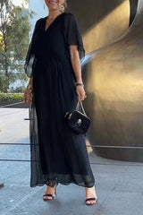 Stylowa i elegancka sukienka z szyfonu | Dekolt w serek, Krótki rękaw