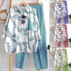 【L-4XL】 🌸 Luźny, wiosenny, pasiasty, dwuczęściowy garnitur