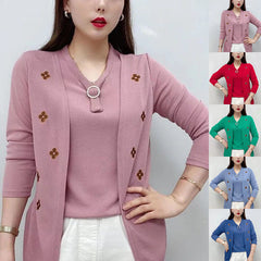 Elegancki damski top z haftowanym kwiatowym dekoltem i dekoltem w kształcie litery V