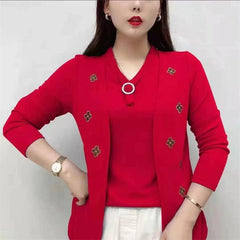 Elegancki damski top z haftowanym kwiatowym dekoltem i dekoltem w kształcie litery V