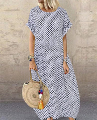 🔥Sukienka w duże rozmiary z krótkim rękawem i nadrukiem w kropki