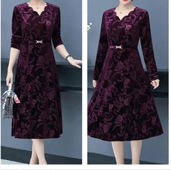 2024👗[XL-5XL]👗2024 złota aksamitna sukienka z długimi rękawami i dekoltem w szpic