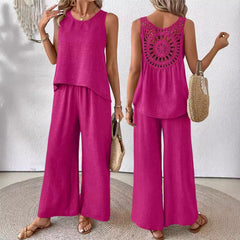 Komplet dwuczęściowy z koronką w jednolitym kolorze