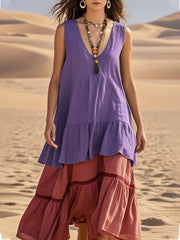 Sukienka bez rękawów z dekoltem w serek, patchworkowa, wielokolorowa