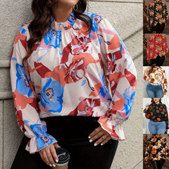 Elegancki, wygodny top w kwiaty z długim rękawem i dzwonkowatymi rękawami