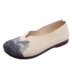 Damskie wiosenne buty haftowane okrągły nosek miękka podeszwa