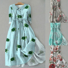 Sukienka koszulowa jednorzędowa z rękawem trzy czwarte