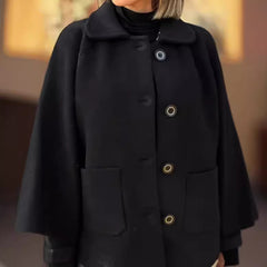 Wełniany płaszcz, luźny kardigan z kieszeniami i klapami