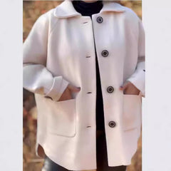 Wełniany płaszcz, luźny kardigan z kieszeniami i klapami