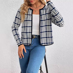 Jesienna kurtka kardigan zapinana na zamek, w małym stylu