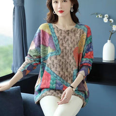 Gorący sweterek dziewczęcy z długimi rękawami i aksamitnym nadrukiem z norek