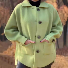 Wełniany płaszcz, luźny kardigan z kieszeniami i klapami