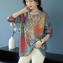 Gorący sweterek dziewczęcy z długimi rękawami i aksamitnym nadrukiem z norek