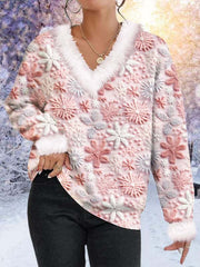 Świąteczny sweterek z dekoltem w kształcie litery V, luźny, jesienno-zimowy T-shirt