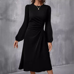 Jesienno-zimowa damska sukienka z długim rękawem i wąskim rozcięciem