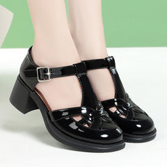 【35-40】Sandały z grubego obcasa z wydrążoną podeszwą ze skóry lakierowanej