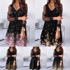 Sukienka z długimi rękawami i falowanym dekoltem w serek