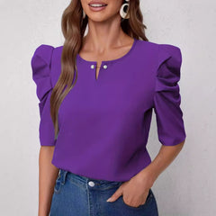 Damski top z bufiastymi rękawami, zapinany na guziki
