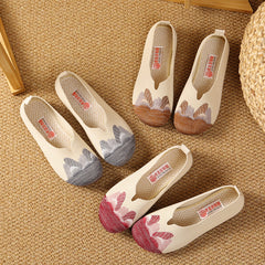 Damskie wiosenne buty haftowane okrągły nosek miękka podeszwa