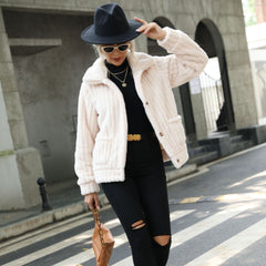 Dwustronna, luźna, aksamitna kurtka w paski z długimi rękawami i klapami