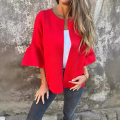 Modne damskie krótkie rękawy z okrągłym dekoltem sweter rozpinany