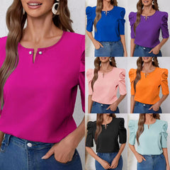 Damski top z bufiastymi rękawami, zapinany na guziki