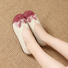 Damskie wiosenne buty haftowane okrągły nosek miękka podeszwa