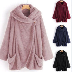 Pluszowa bluza kardigan z dużymi klapami i rękawami nietoperzowymi