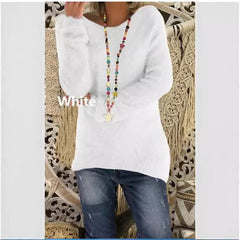 Damski, luźny sweter z długim rękawem, w jednolitym kolorze, na jesień i zimę