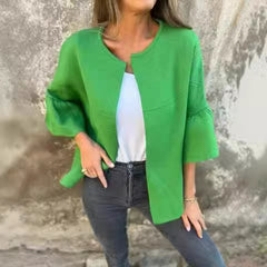 Modne damskie krótkie rękawy z okrągłym dekoltem sweter rozpinany