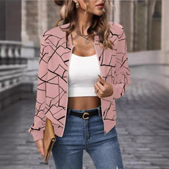 Jesienna kurtka z długim rękawem i zamkiem błyskawicznym, z nadrukiem